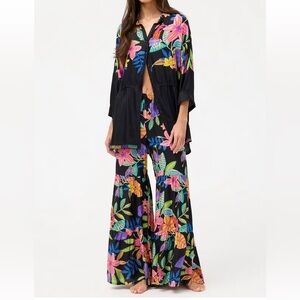 Johnny Was Floral Black w/ Elastic Waist Pants Coverup.XL NWT